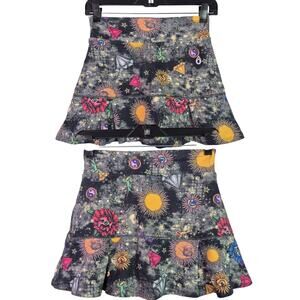 DONAJO Black Yellow Red Funky Floral Eyes Celestial Skorts Activewear Shorts 1 S